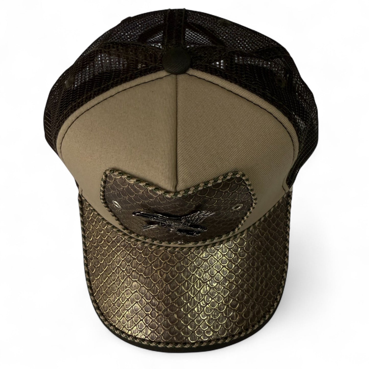 Gorra Trucker Artesanal Beige | Cuero Sintético y Herrajes | Hecha en México