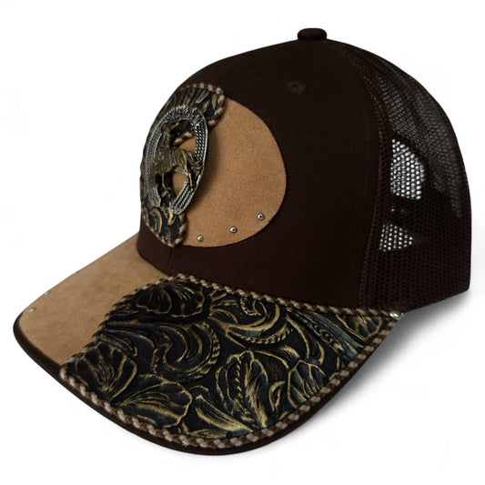 Gorra Trucker Artesanal Vaquera Jinete | Cuero Sintético y Herrajes | Hecha en México