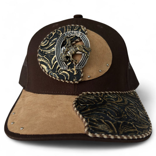 Gorra Trucker Artesanal Vaquera Jinete | Cuero Sintético y Herrajes | Hecha en México