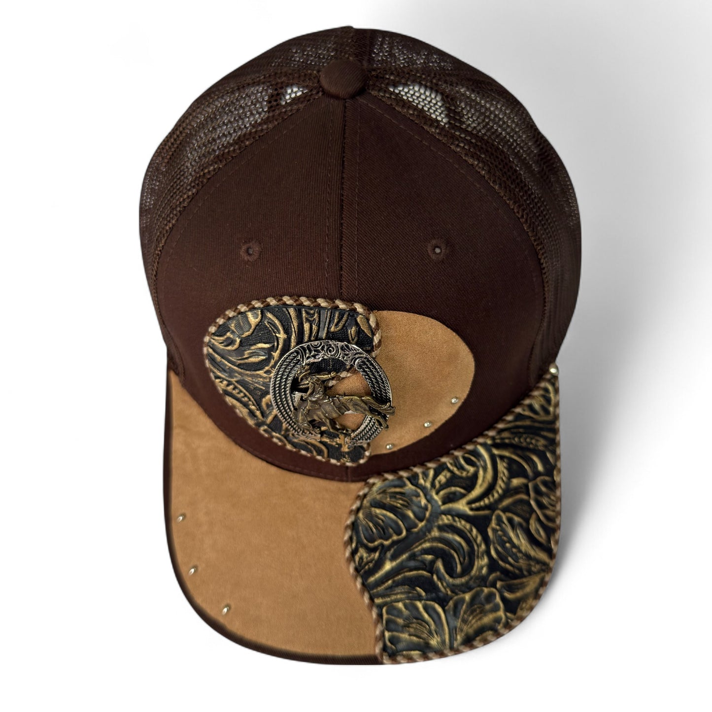 Gorra Trucker Artesanal Vaquera Jinete | Cuero Sintético y Herrajes | Hecha en México